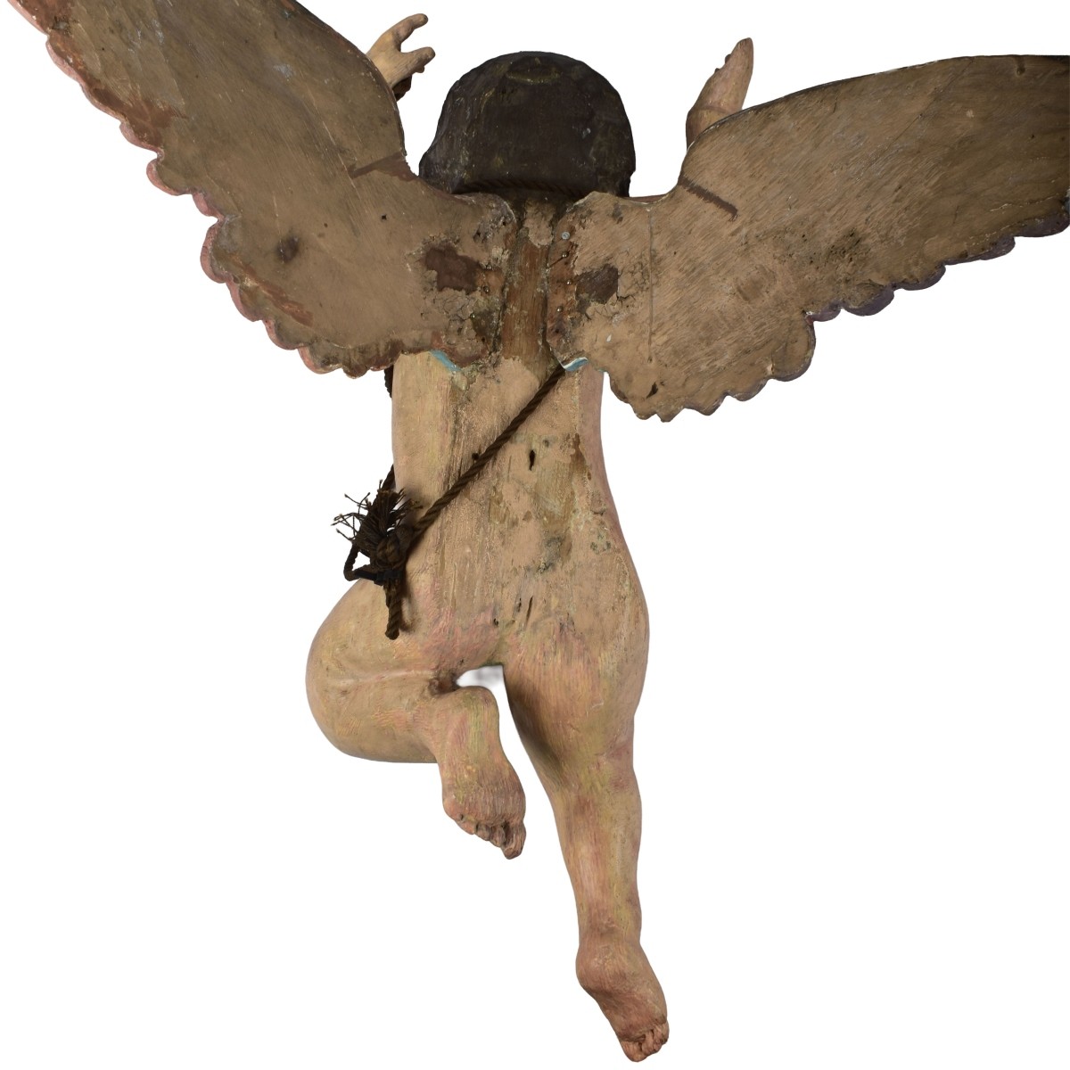 19th/20th C Carved and Painted Wood Cherub