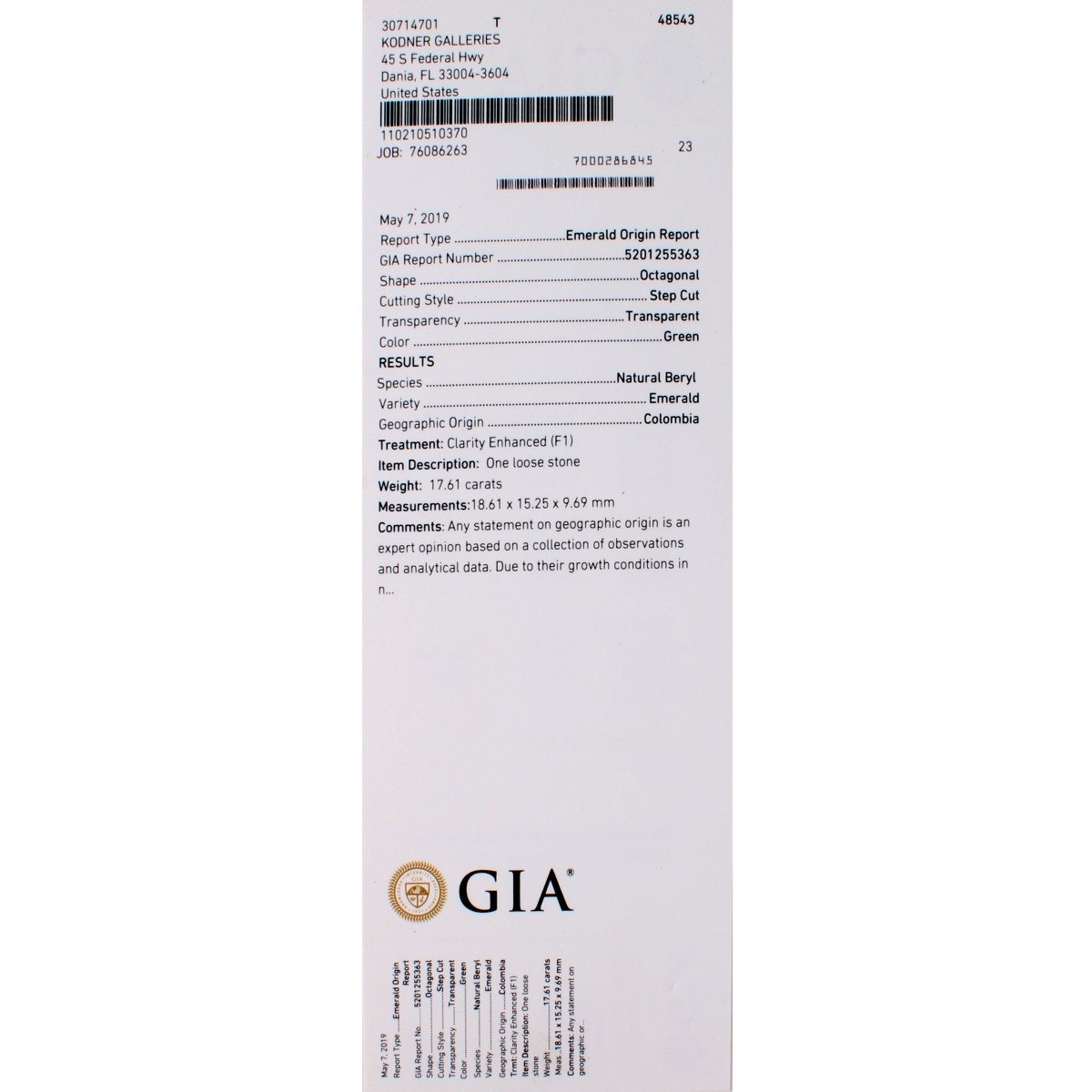 GIA Emerald, Diamond and Platinum Ring