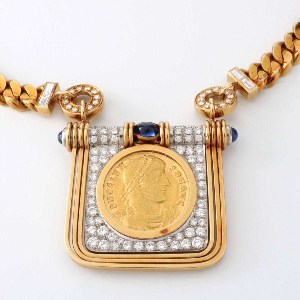 Gold Coin, Diamond and 18K Necklace