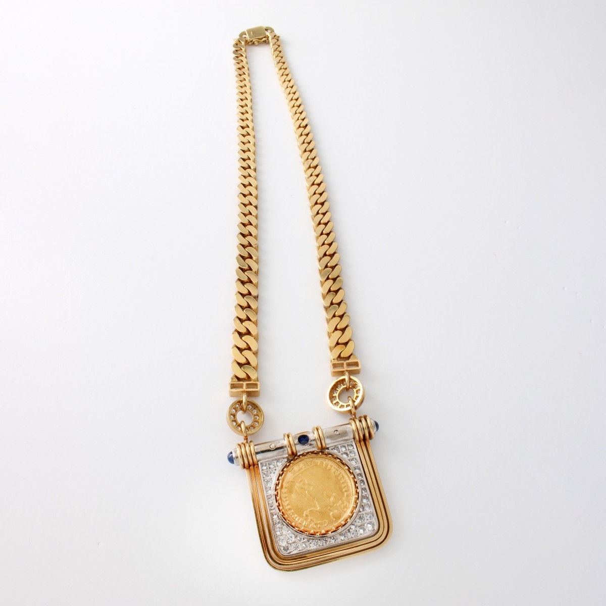 Gold Coin, Diamond and 18K Necklace