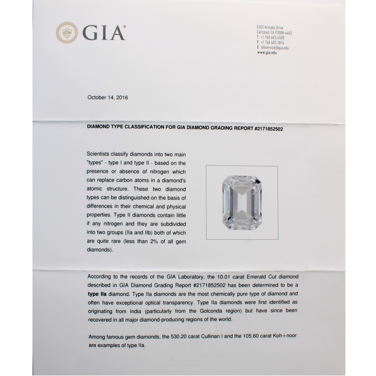 GIA 10.01ct Diamond and 18K Ring
