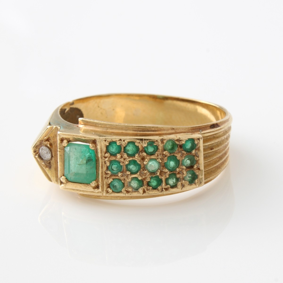 Emerald, Diamond and 14K Ring
