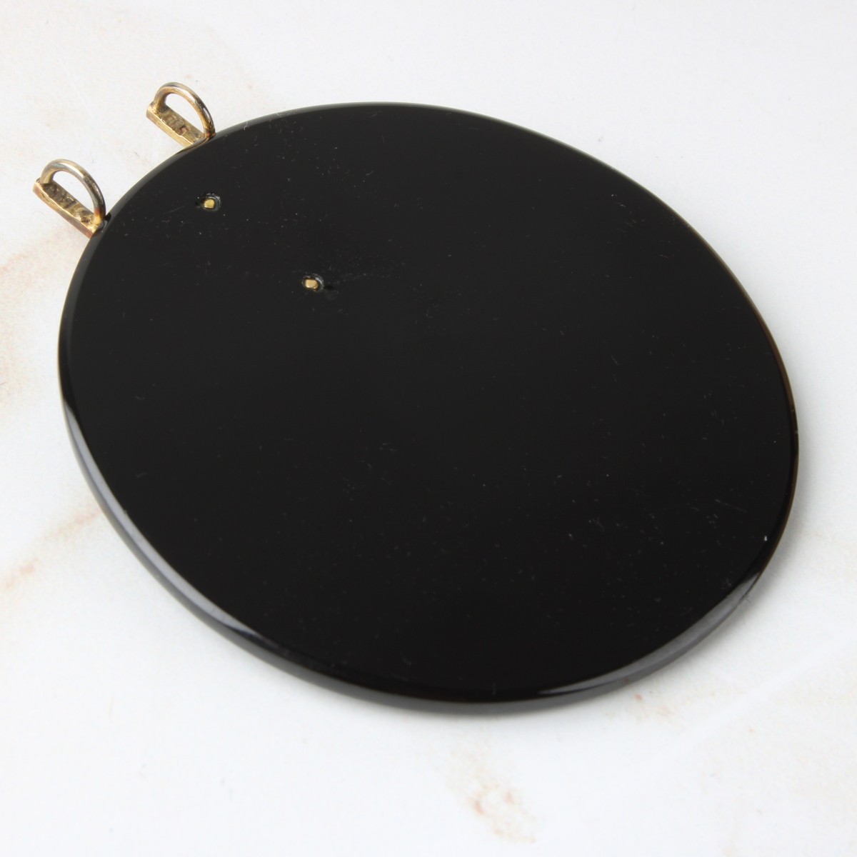 Deco Onyx, Coral and 14K Pendant