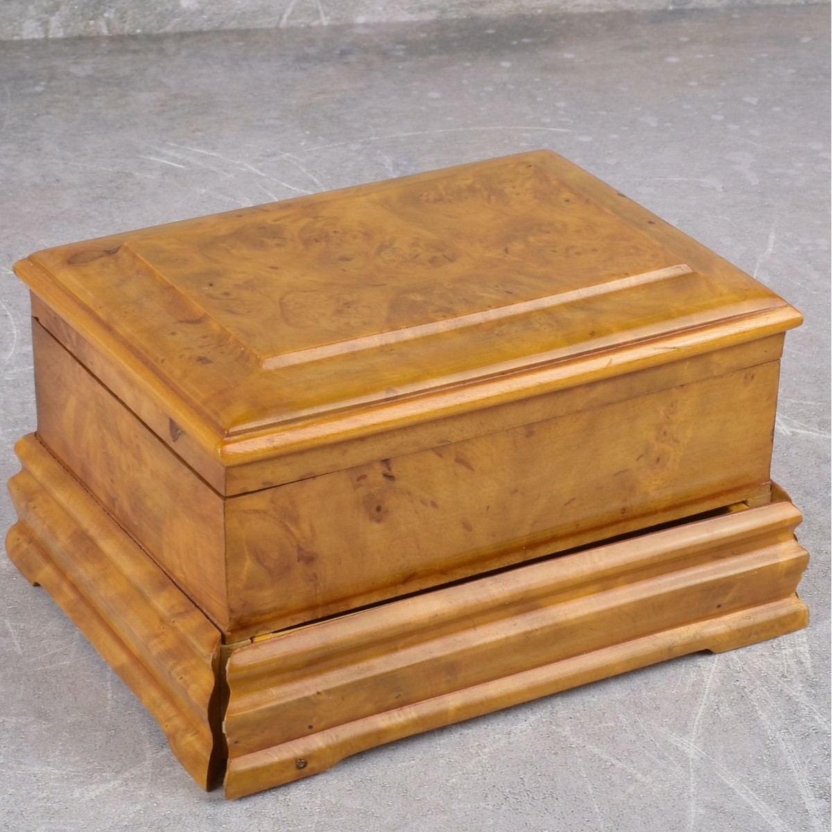 Burl Wood Hinged Boxes with Secret Drawers