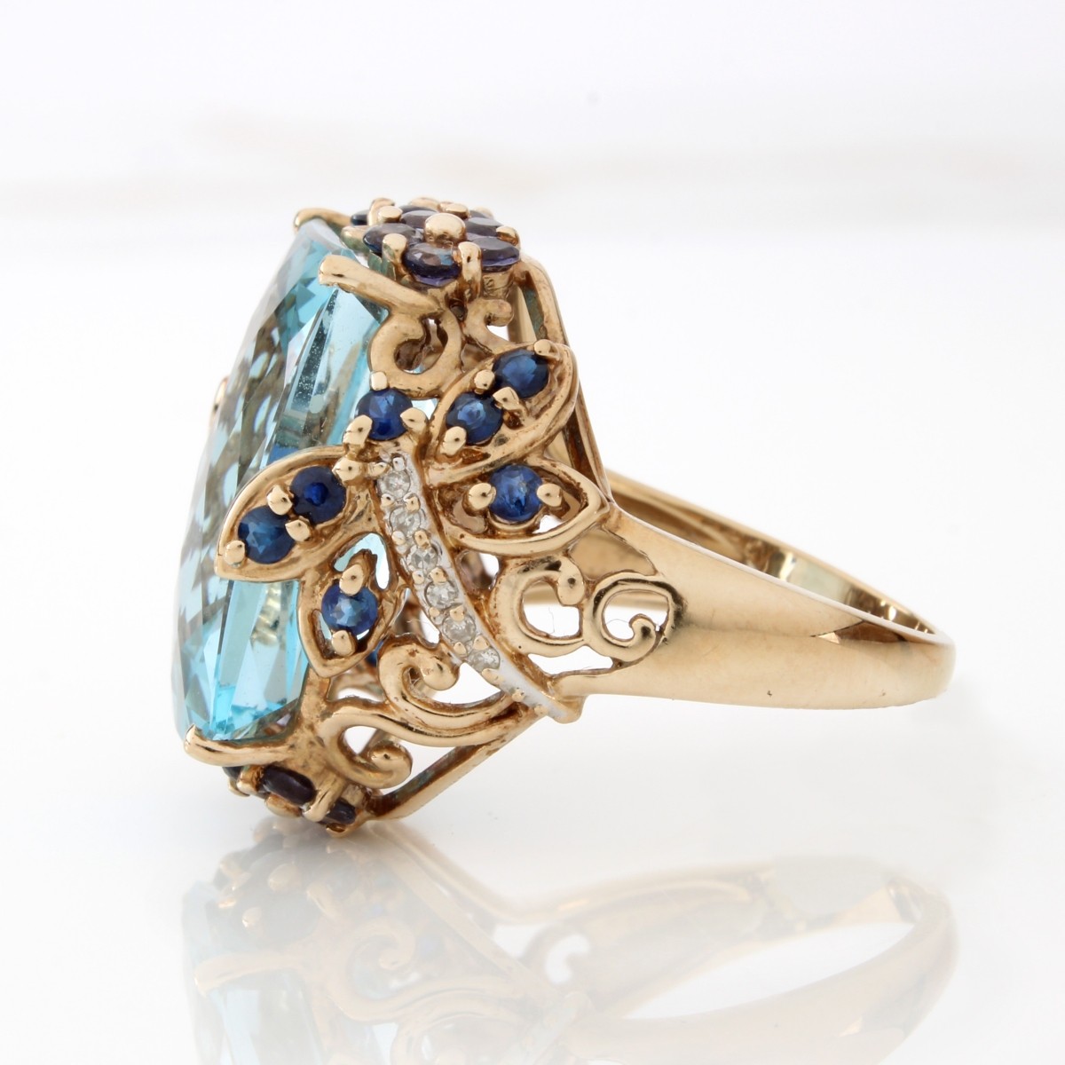 Topaz, Sapphire, Diamond and 14K Ring
