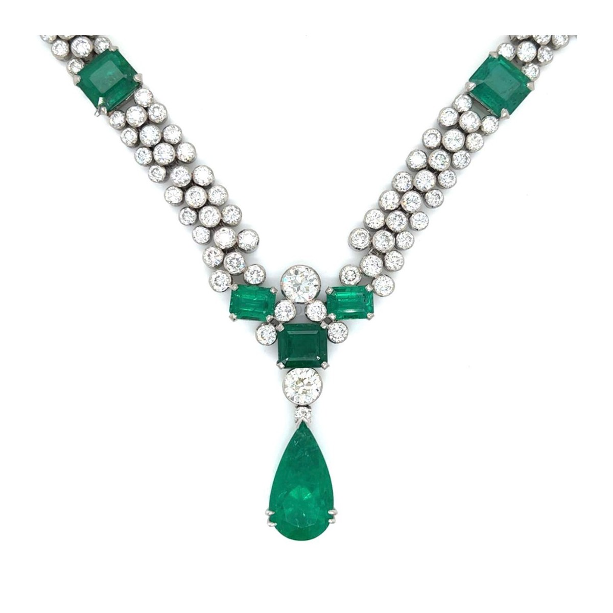 GIA Emerald, Diamond and Platinum Necklace