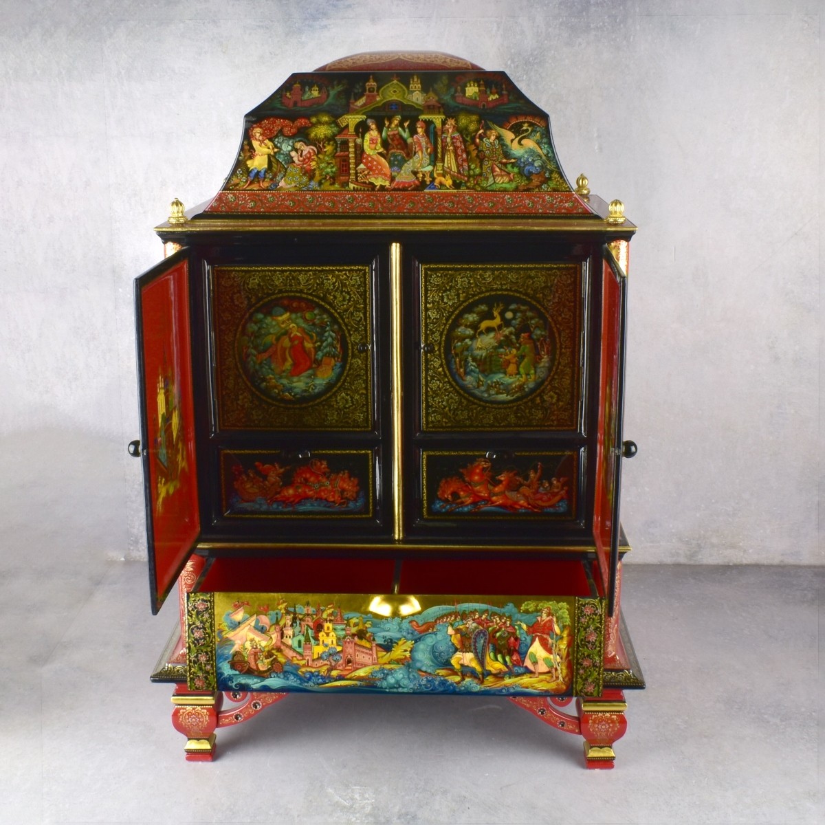 Important Russian Lacquered Cabinet