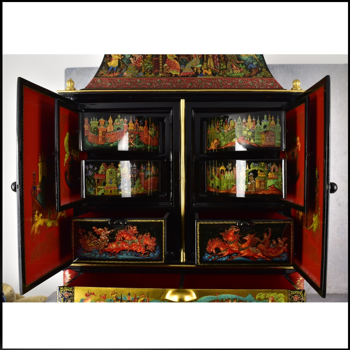 Important Russian Lacquered Cabinet