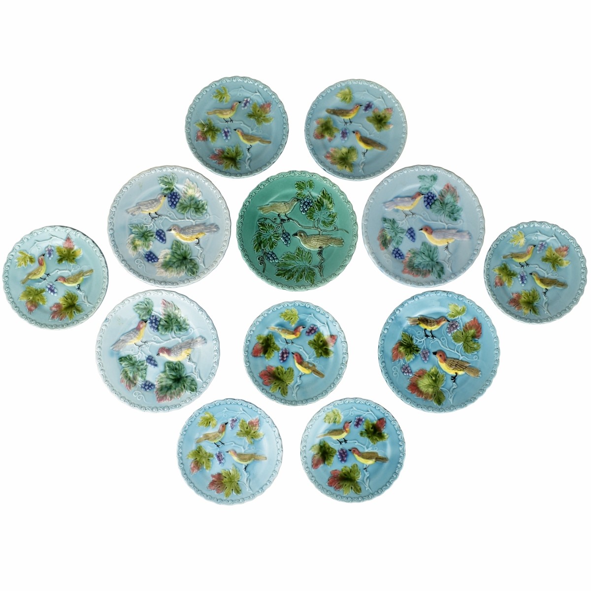German Majolica Turquoise Bird Plates