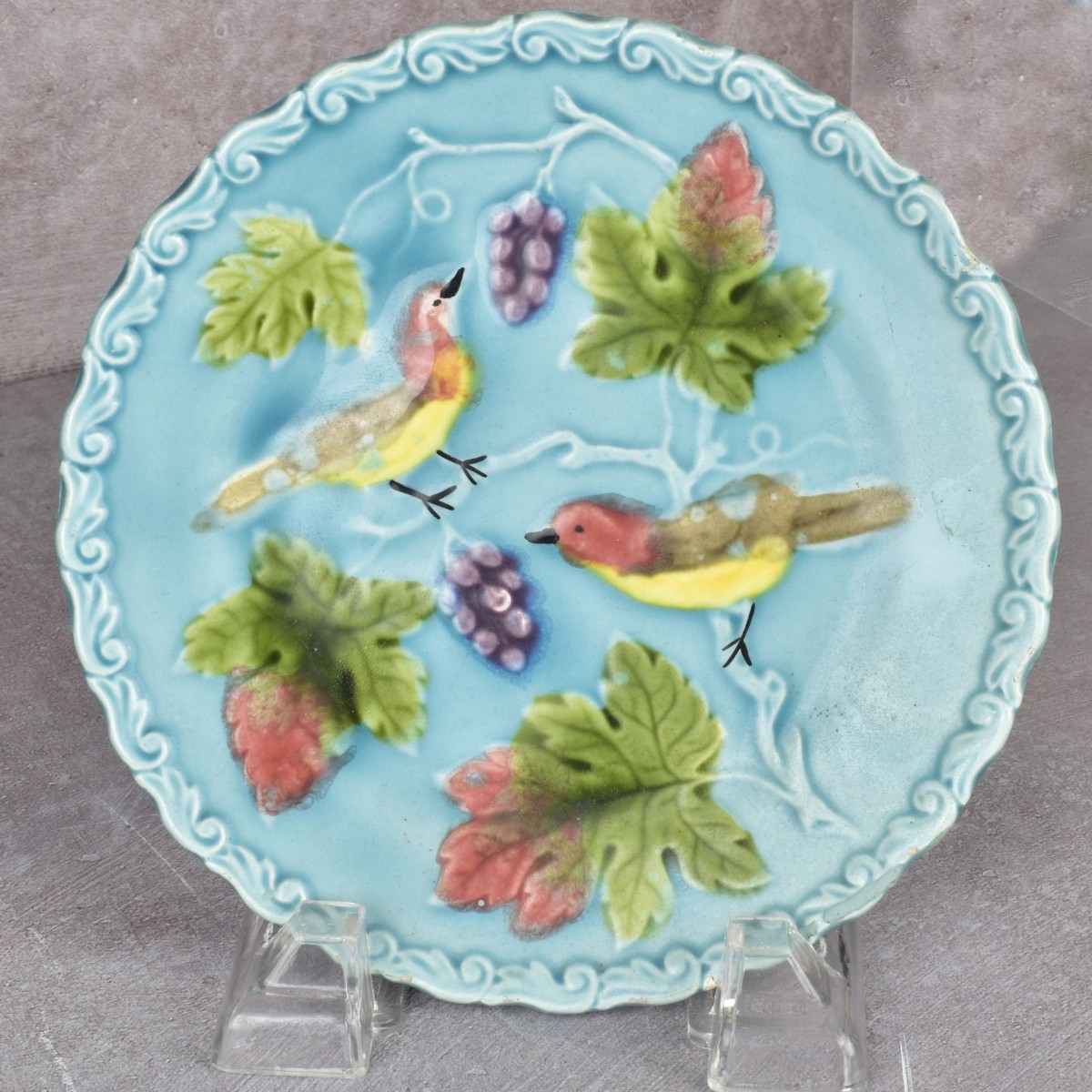 German Majolica Turquoise Bird Plates