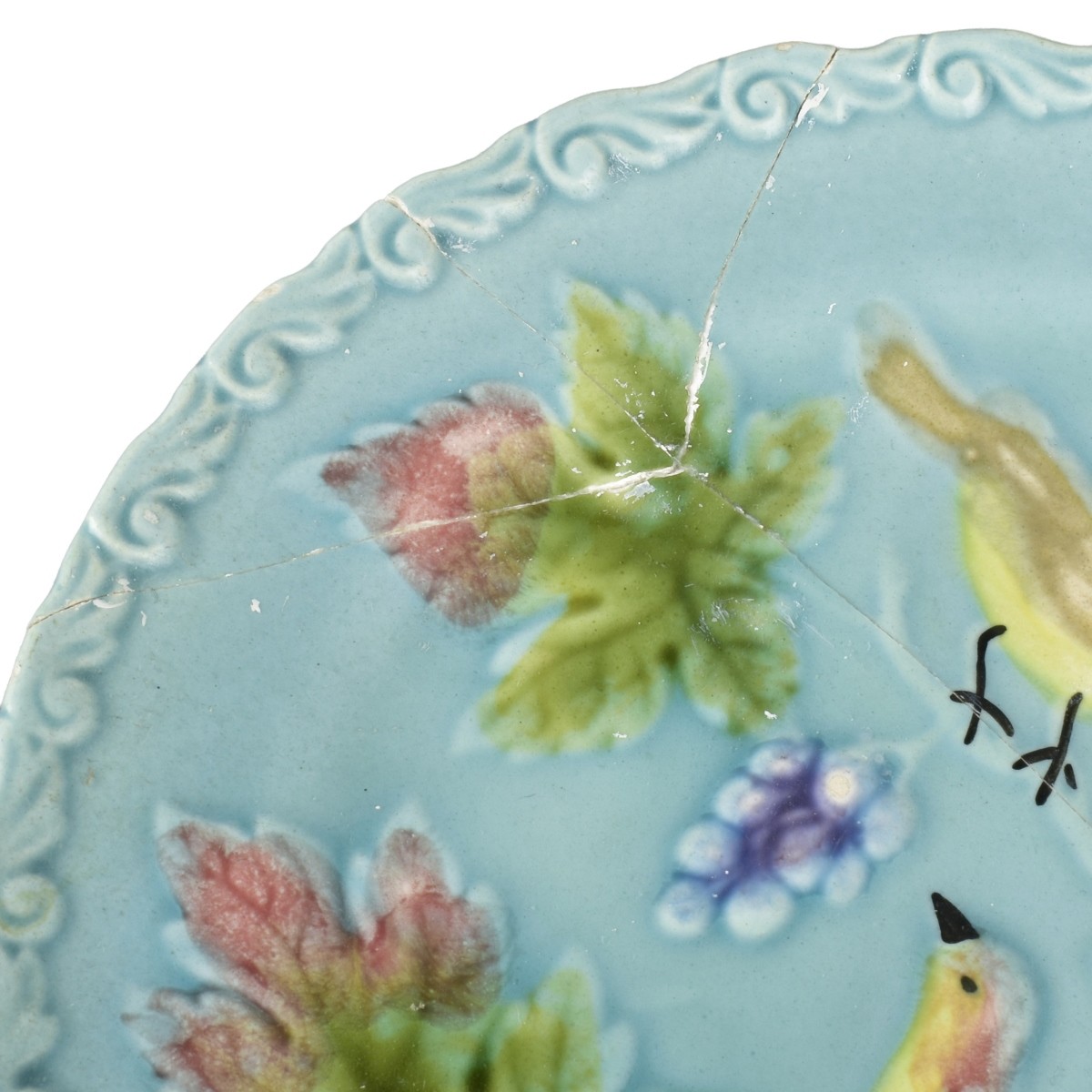 German Majolica Turquoise Bird Plates