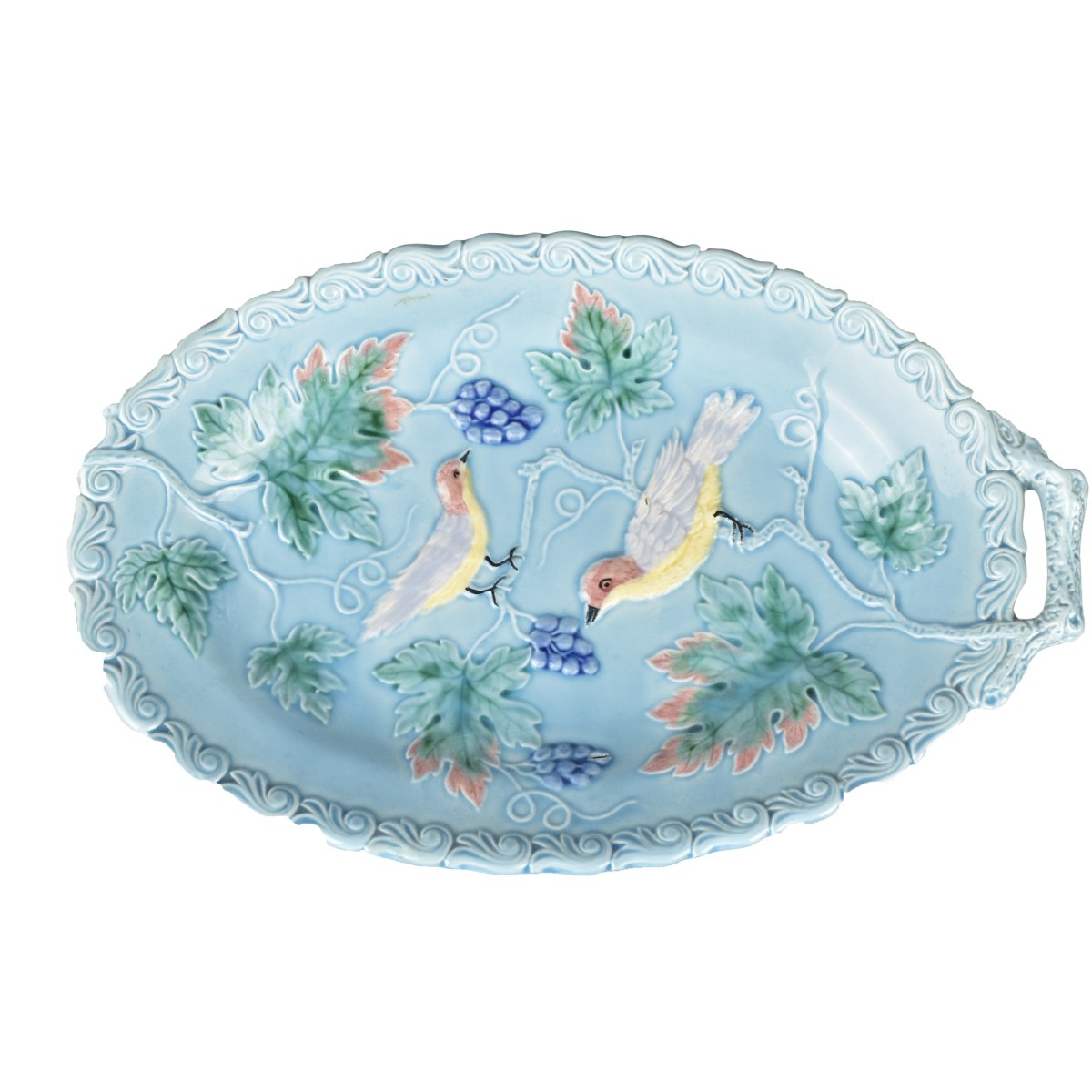 German Majolica Turquoise Bird Plates