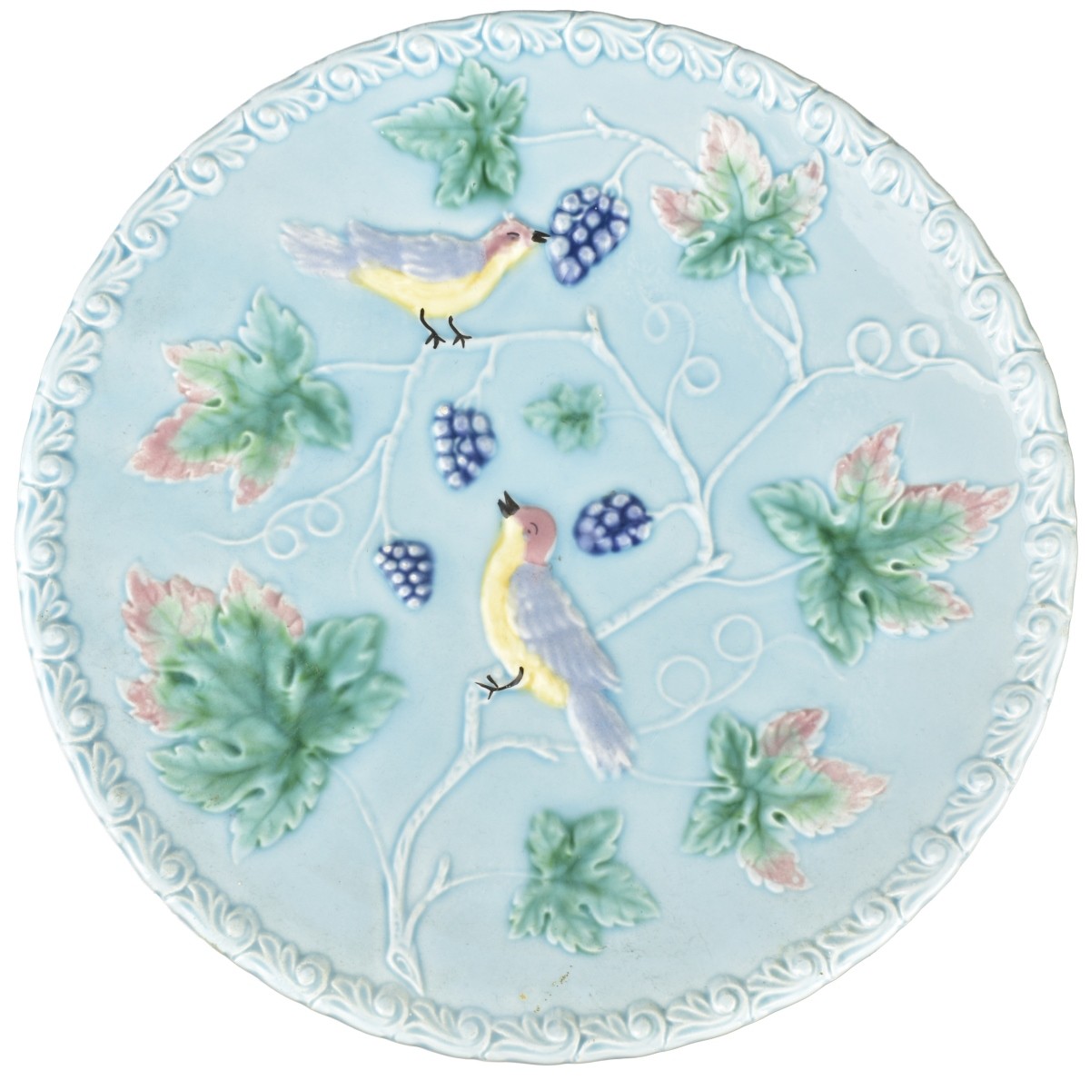 German Majolica Turquoise Bird Plates