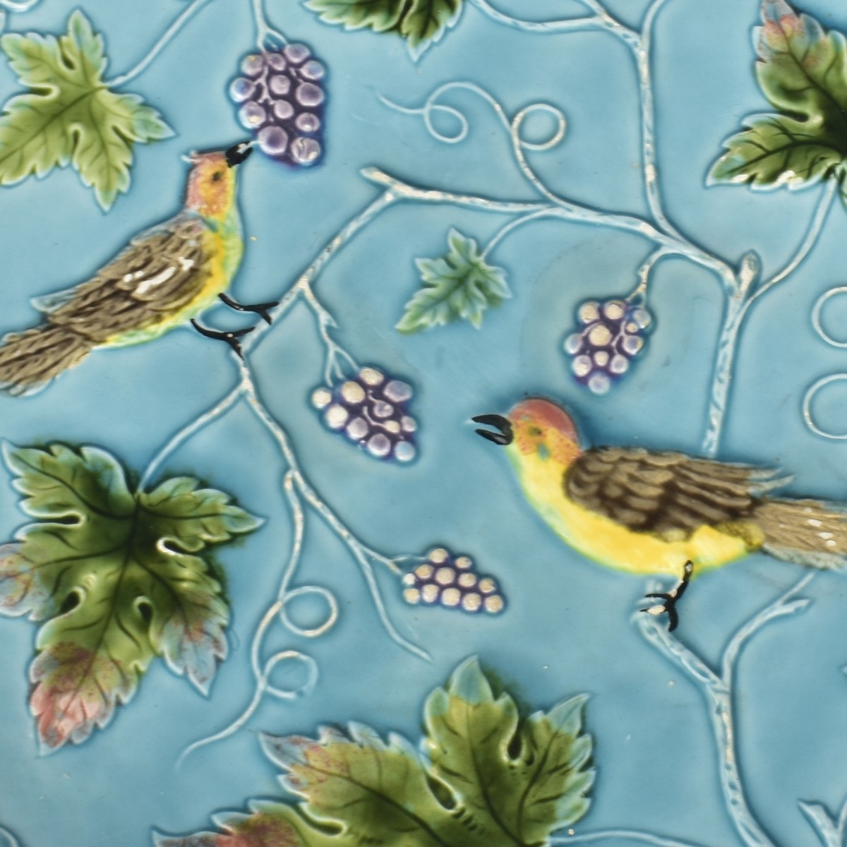 German Majolica Turquoise Bird Plates