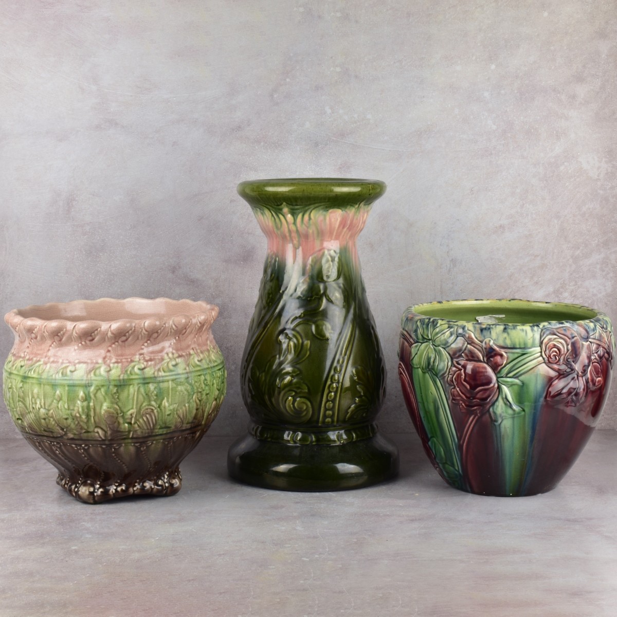 Majolica Pedestal and Jardinieres