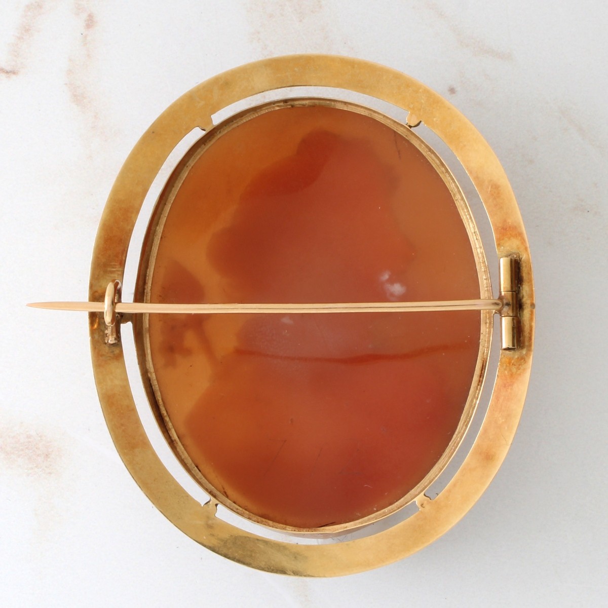 Shell, Enamel and 14K Cameo Brooch