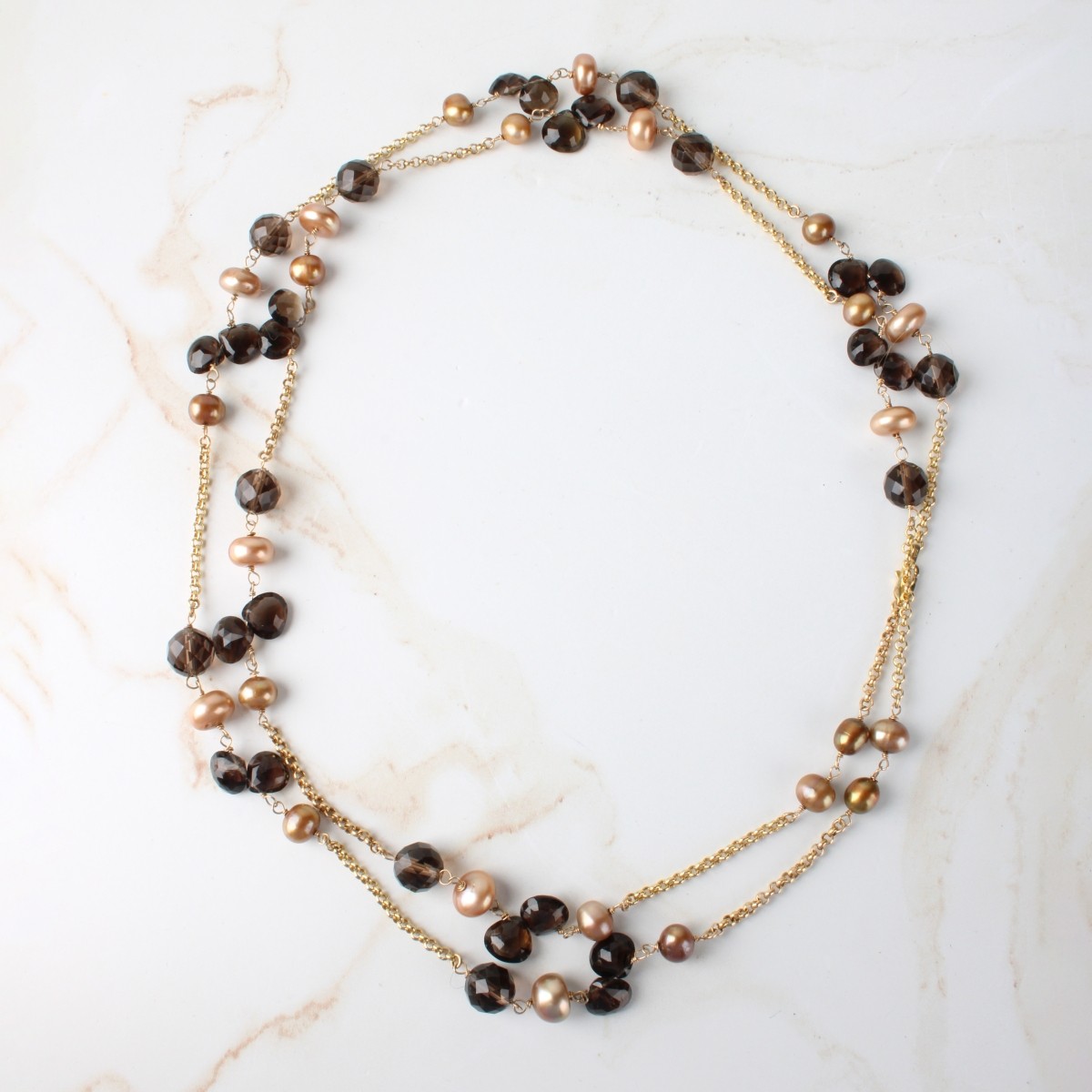 Quartz, Pearl and 14K Necklace