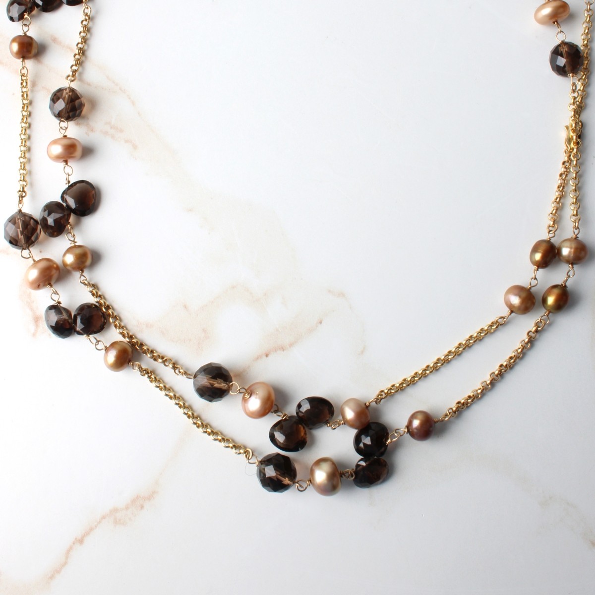 Quartz, Pearl and 14K Necklace
