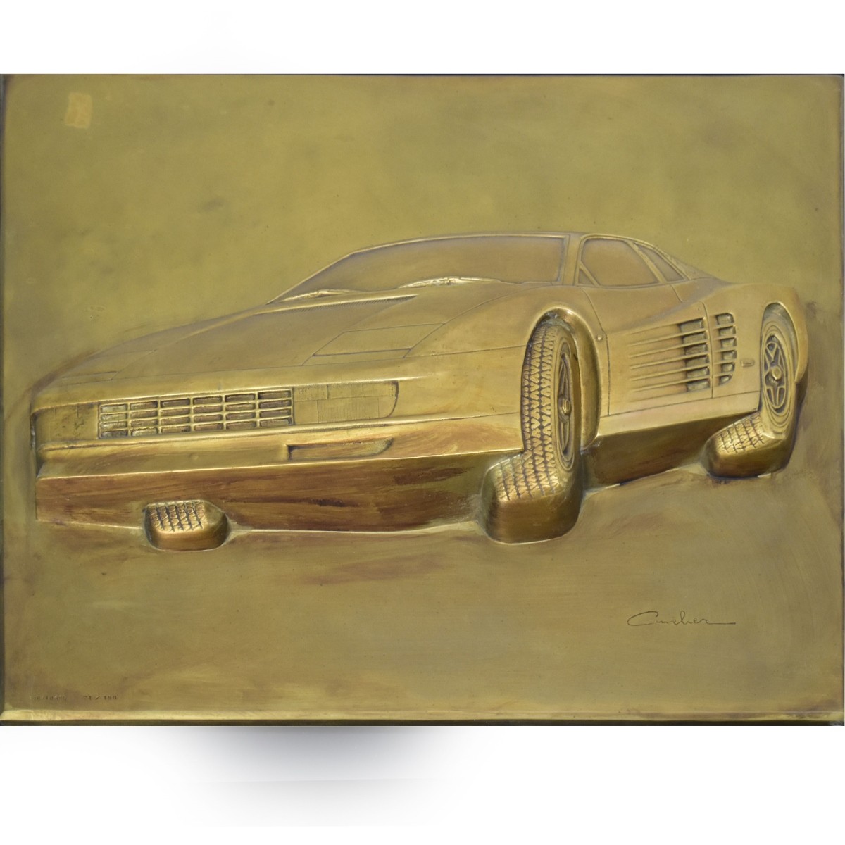 Ferrari Testarossa Gold Patinated Bronze Plaque