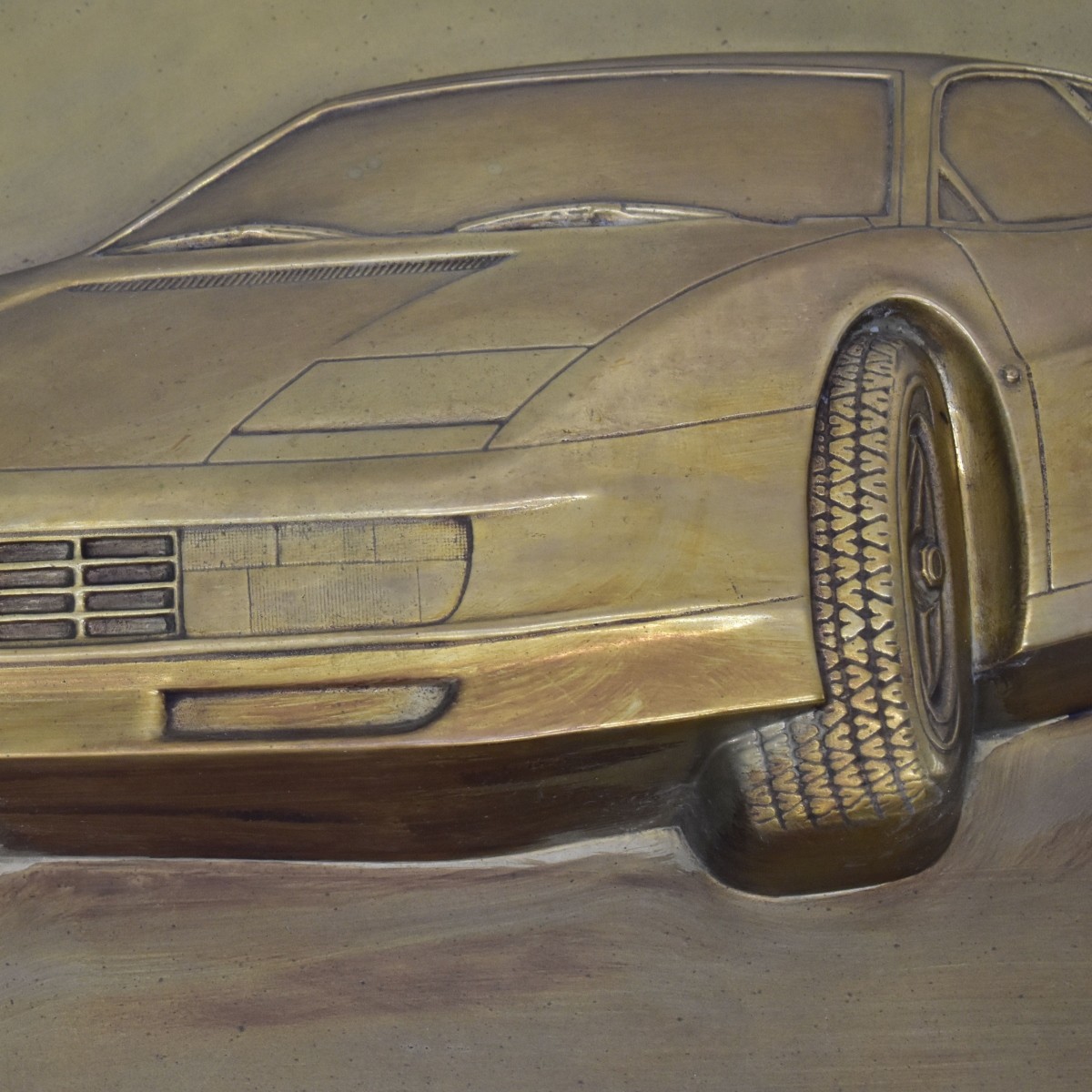 Ferrari Testarossa Gold Patinated Bronze Plaque
