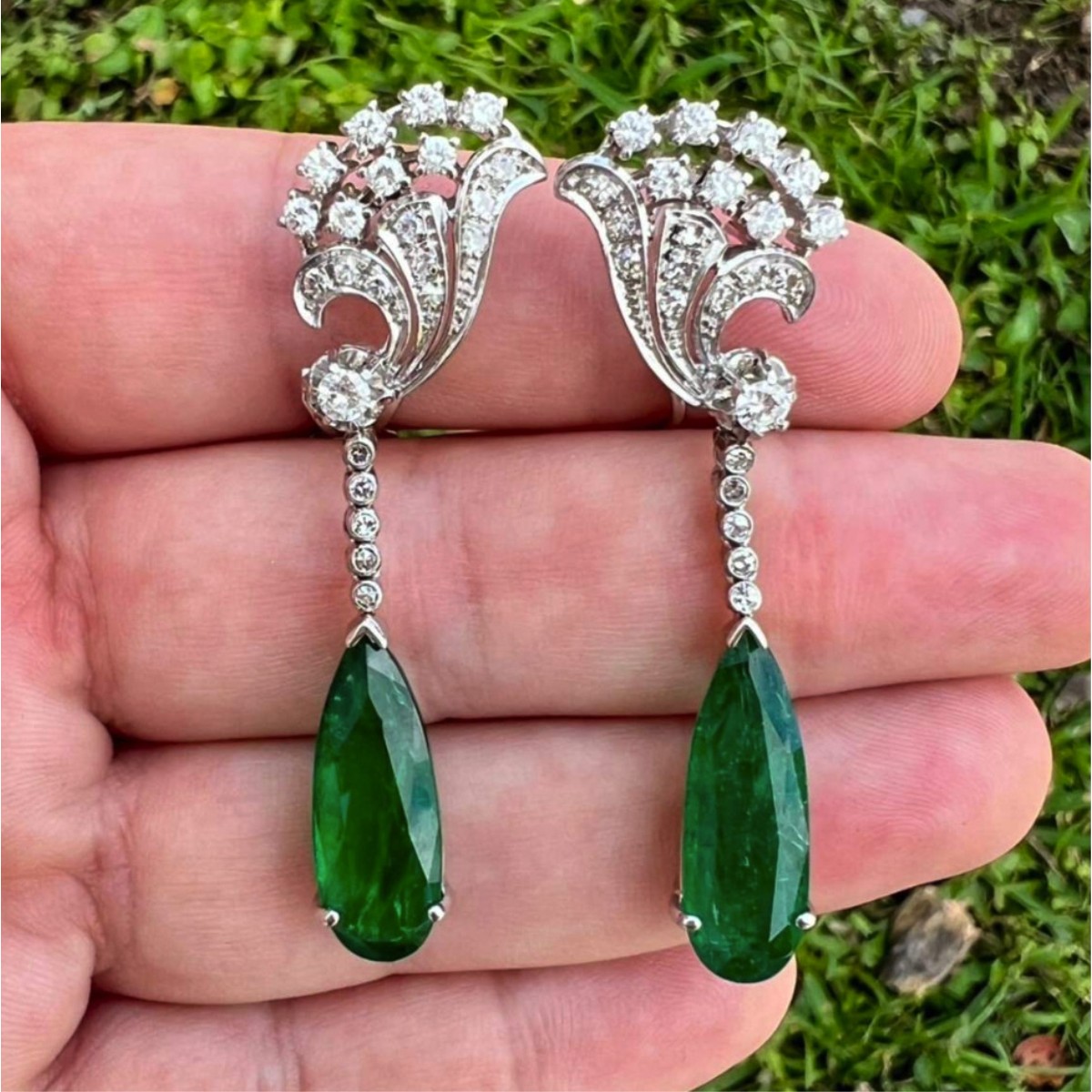 Emerald, Diamond and 18K Earrings