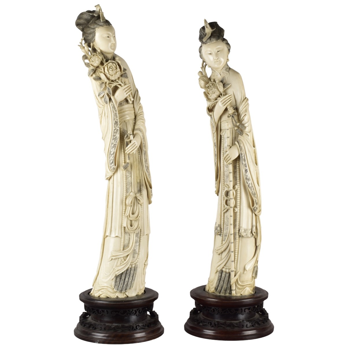 Pair of Large Chinese Tusk Figurines