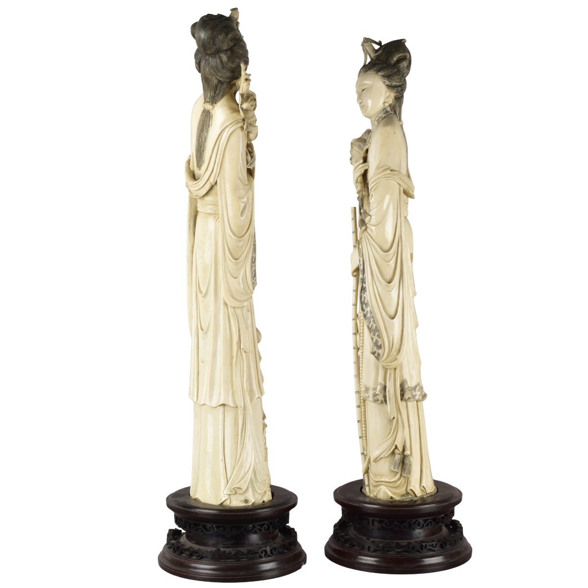 Pair of Large Chinese Tusk Figurines