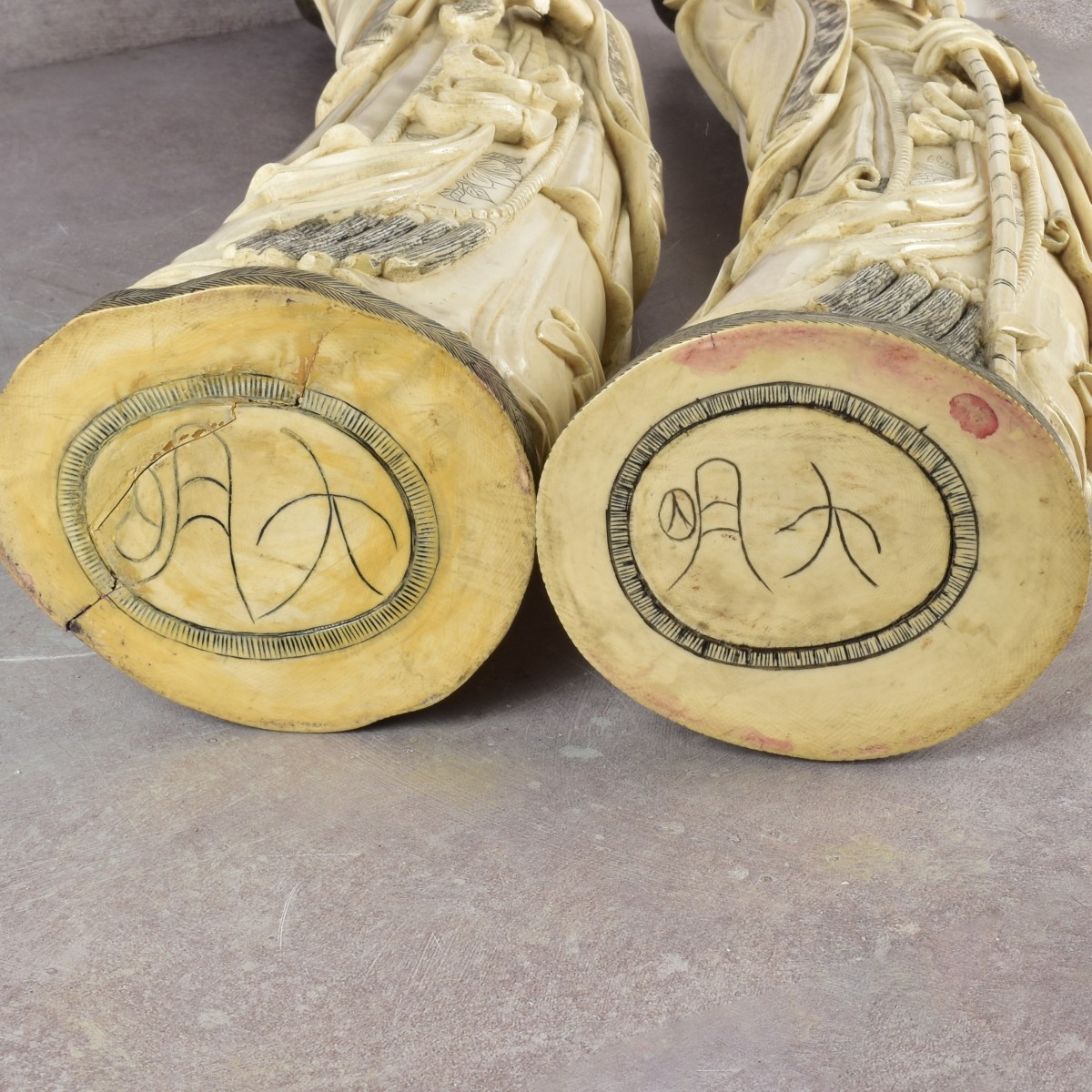 Pair of Large Chinese Tusk Figurines
