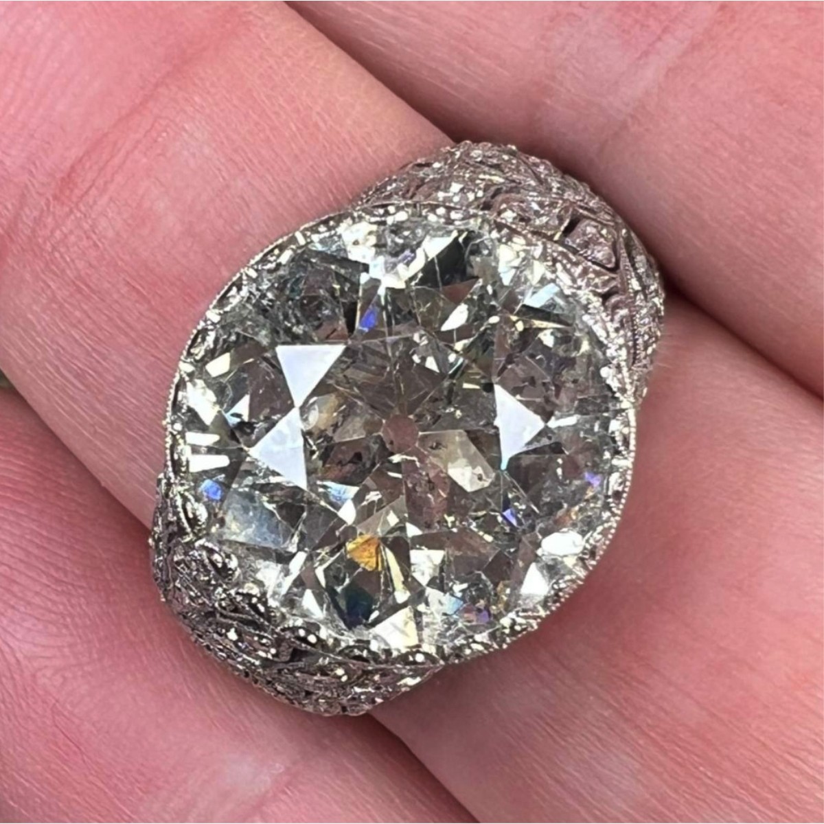 Deco Diamond and Platinum Ring