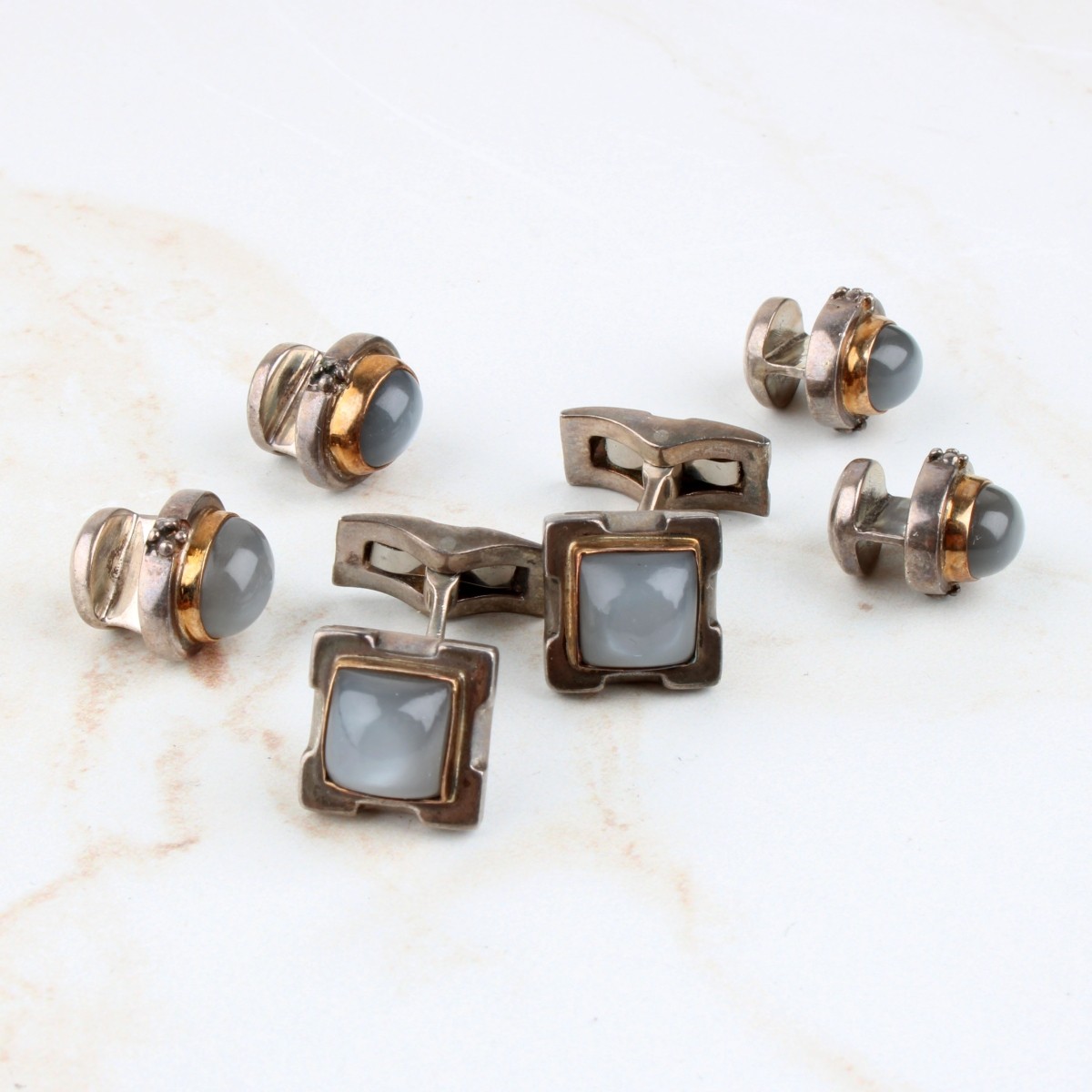 Moonstone and Sterling Dress Shirt Set