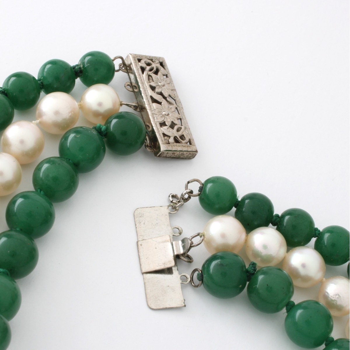 Chrysoprase, Pearl and Silver Necklace