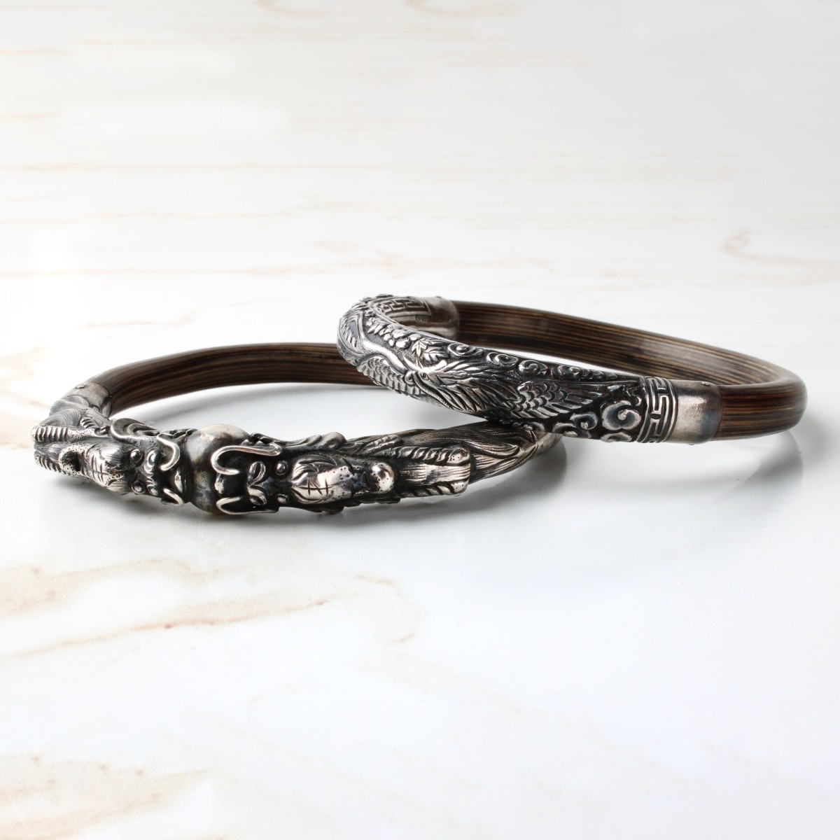 Chinese Silver and Bamboo Bracelets