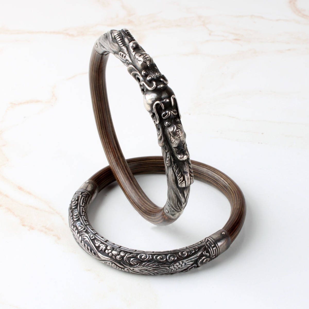 Chinese Silver and Bamboo Bracelets