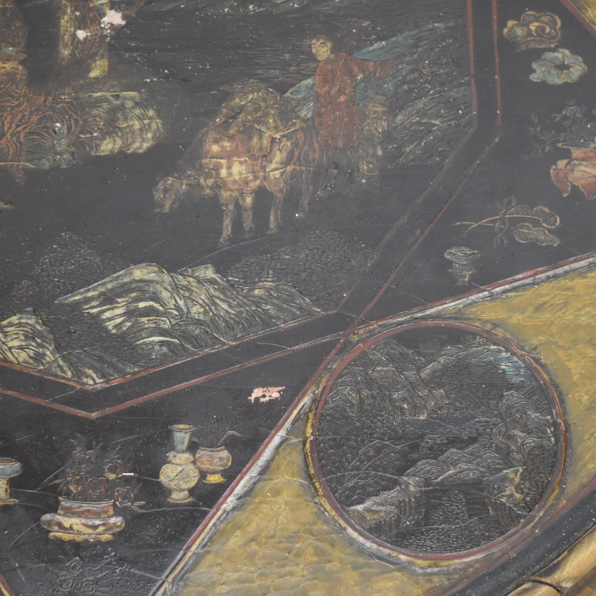 Vintage Painted Chinese Round Wood Table