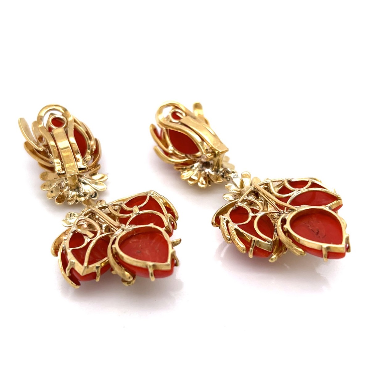 Red Coral and 18K Earrings