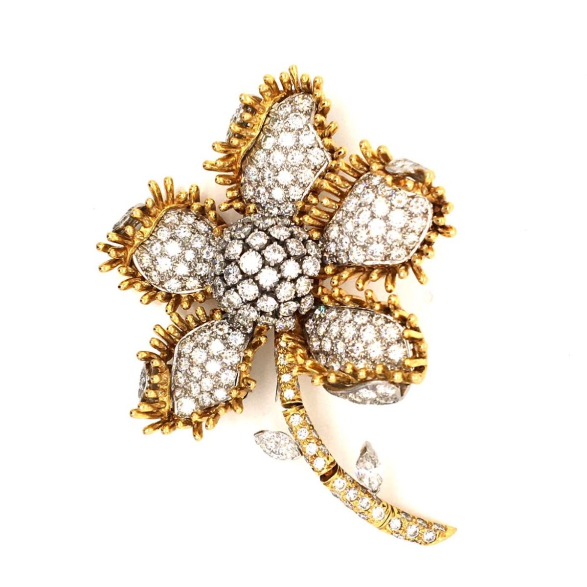 Diamond and 18K Flower Brooch
