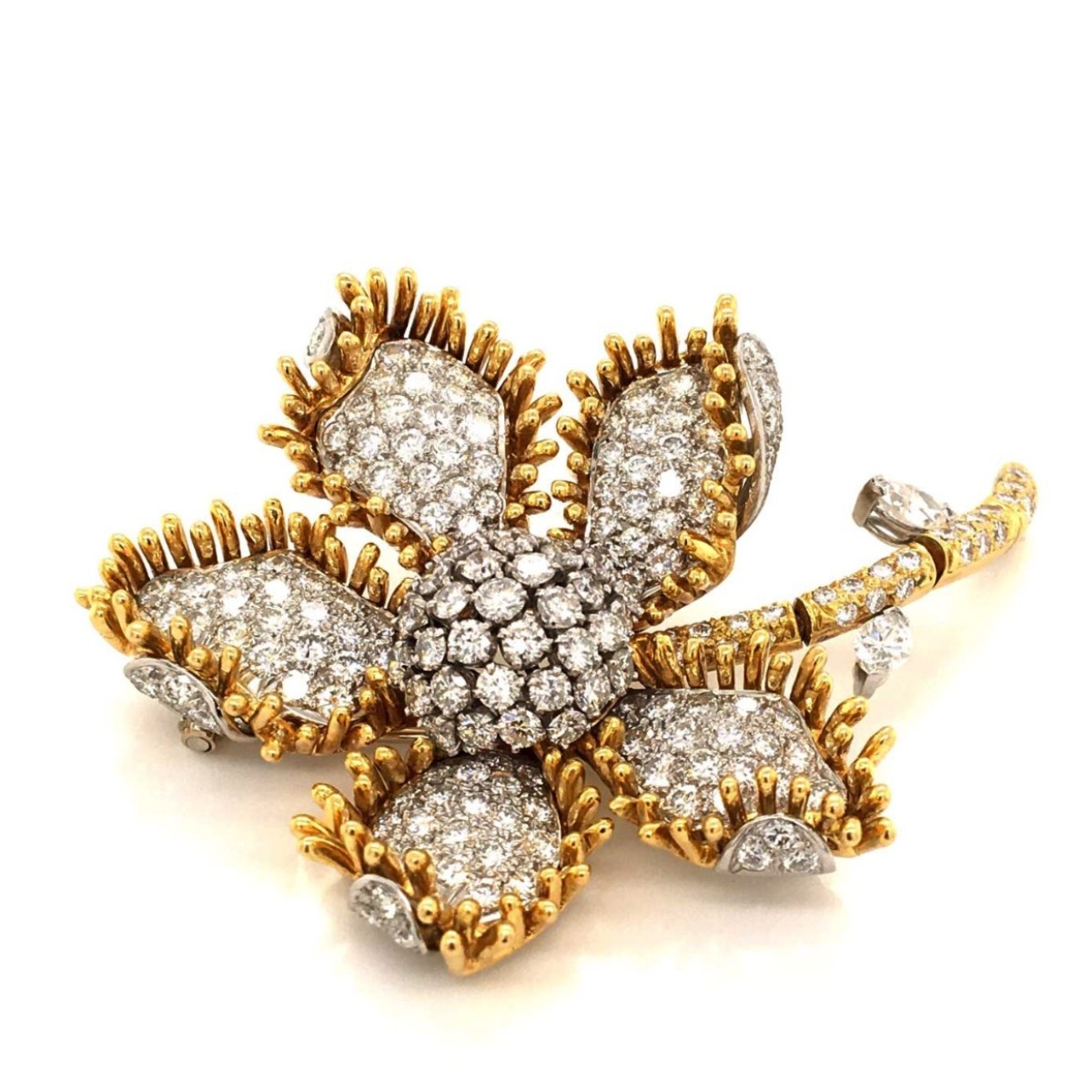Diamond and 18K Flower Brooch