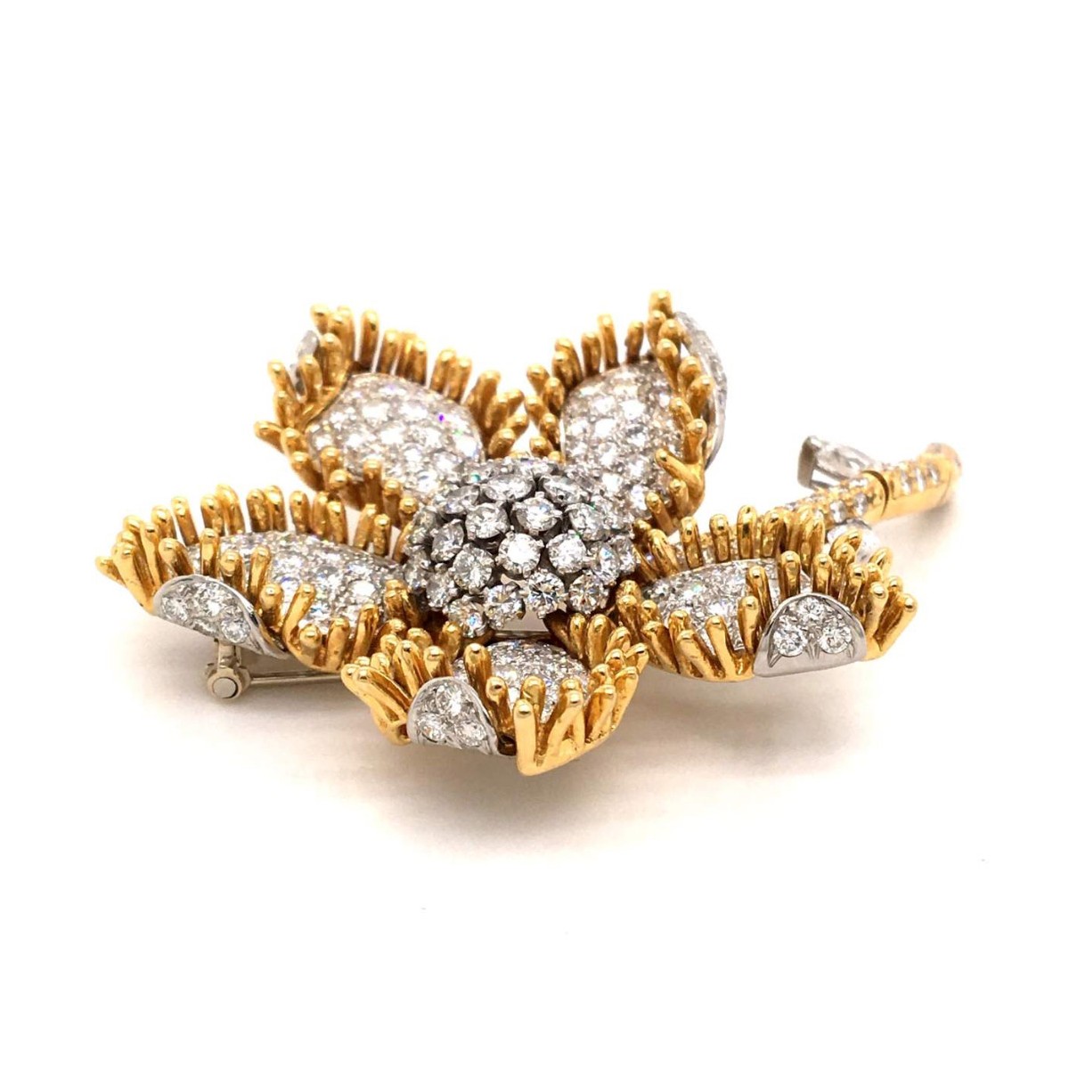 Diamond and 18K Flower Brooch