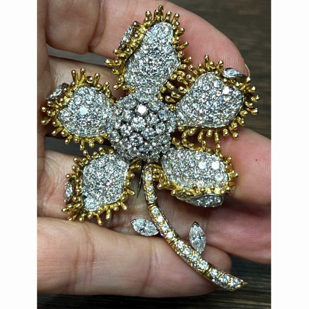 Diamond and 18K Flower Brooch