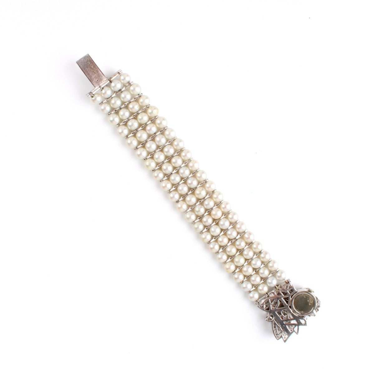 Diamond, Pearl and 14K Bracelet Watch