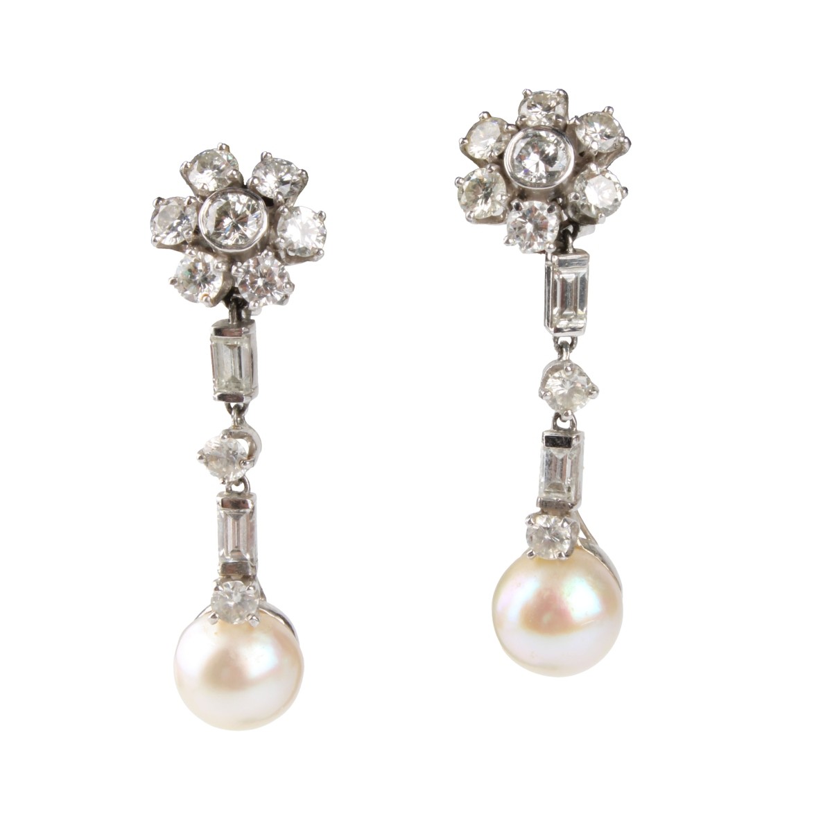 Diamond, Pearl and 14K Earrings