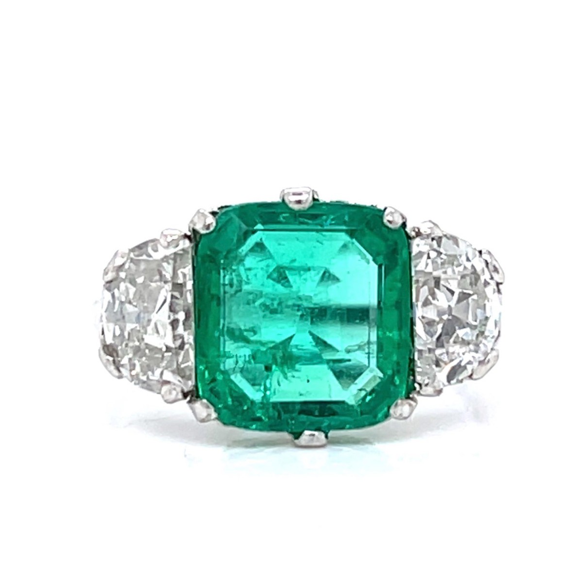 Deco AGL Emerald, Diamond and Platinum Ring