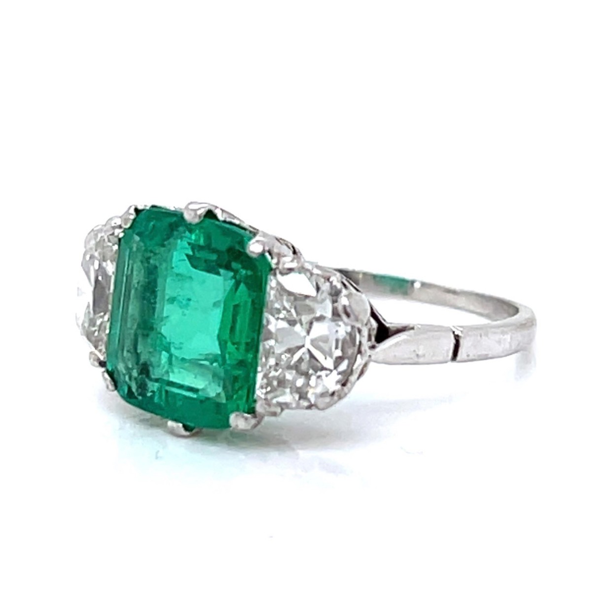 Deco AGL Emerald, Diamond and Platinum Ring