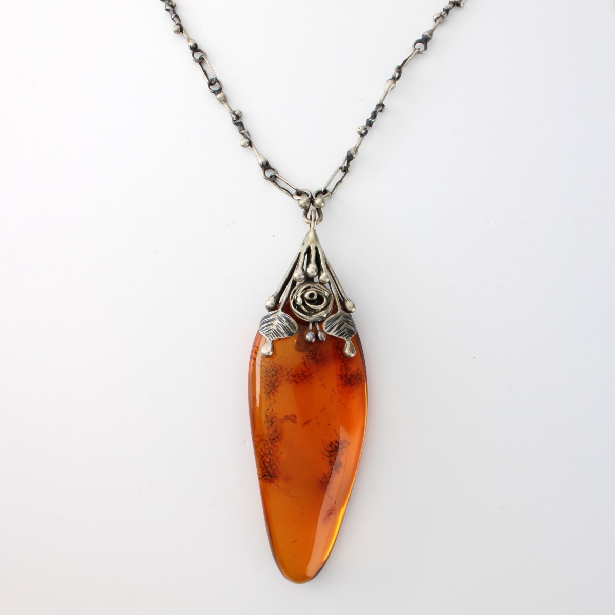 Art Nouveau Amber & Silver Necklace