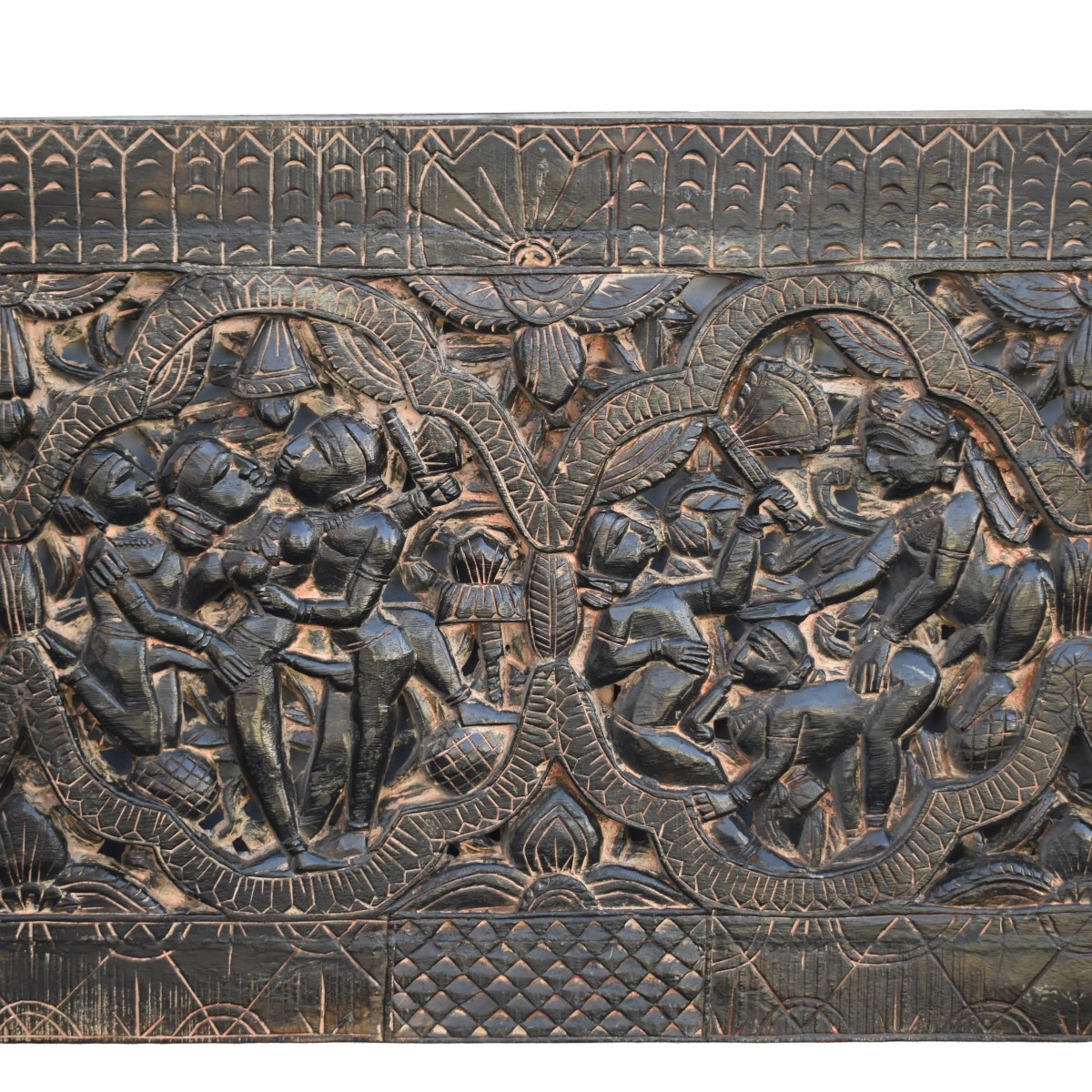 Large Indonesian Hand Carved Wood Panel