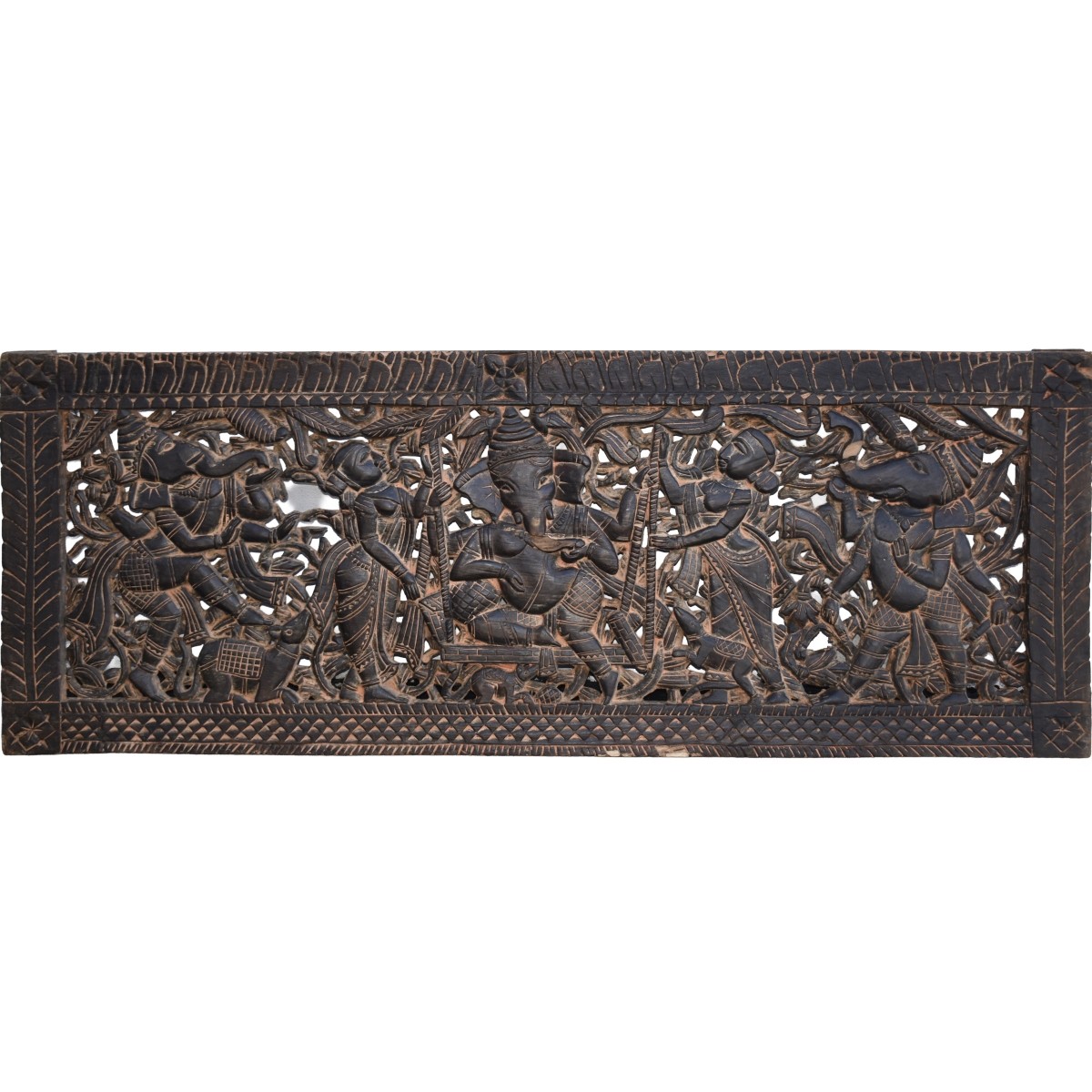 Large Indonesian Hand Carved Wood Panel