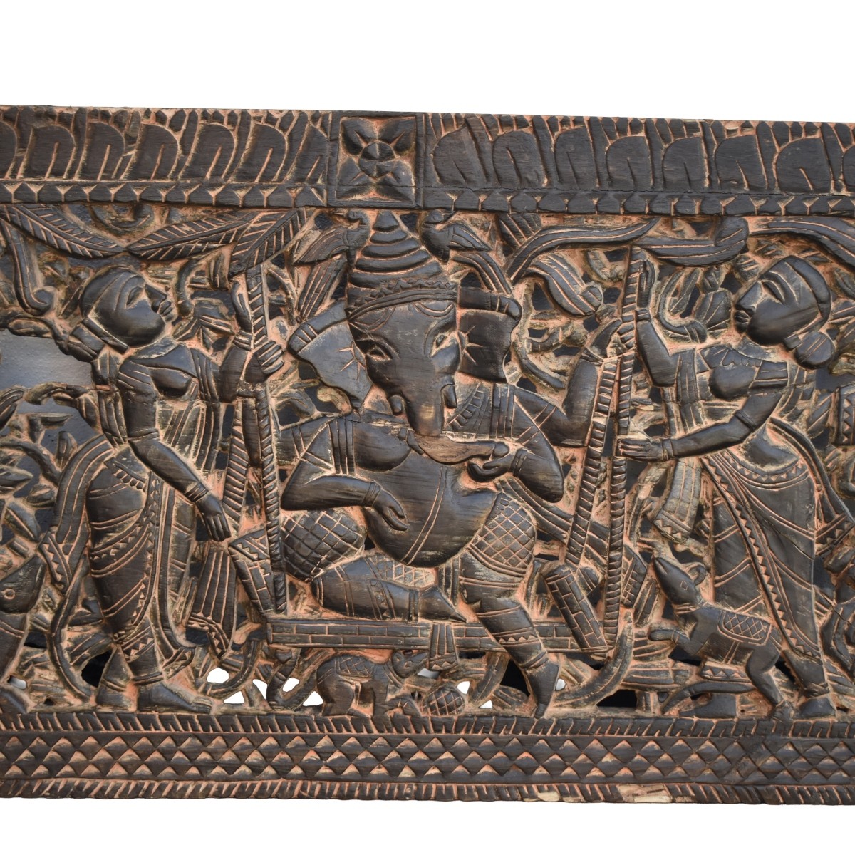 Large Indonesian Hand Carved Wood Panel