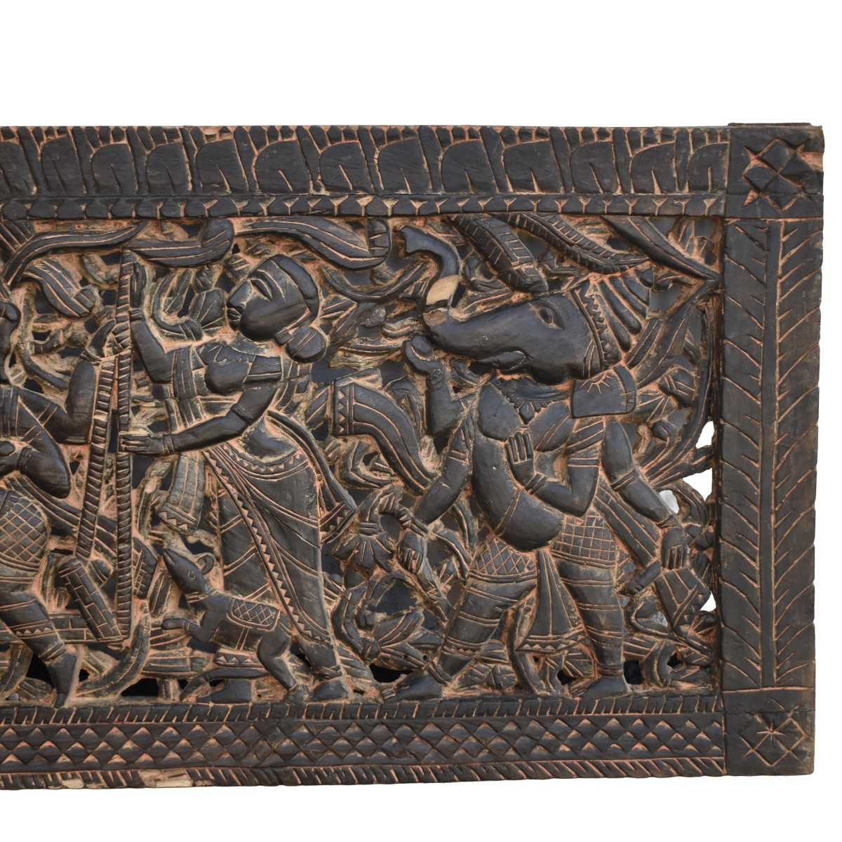 Large Indonesian Hand Carved Wood Panel