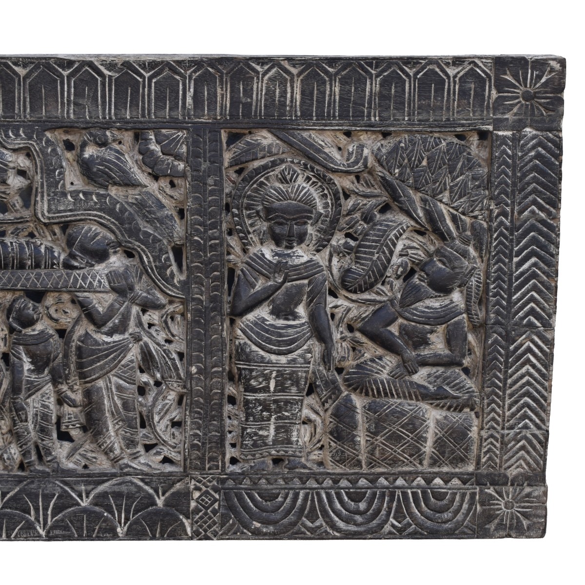 Large Indonesian Hand Carved Wood Panel