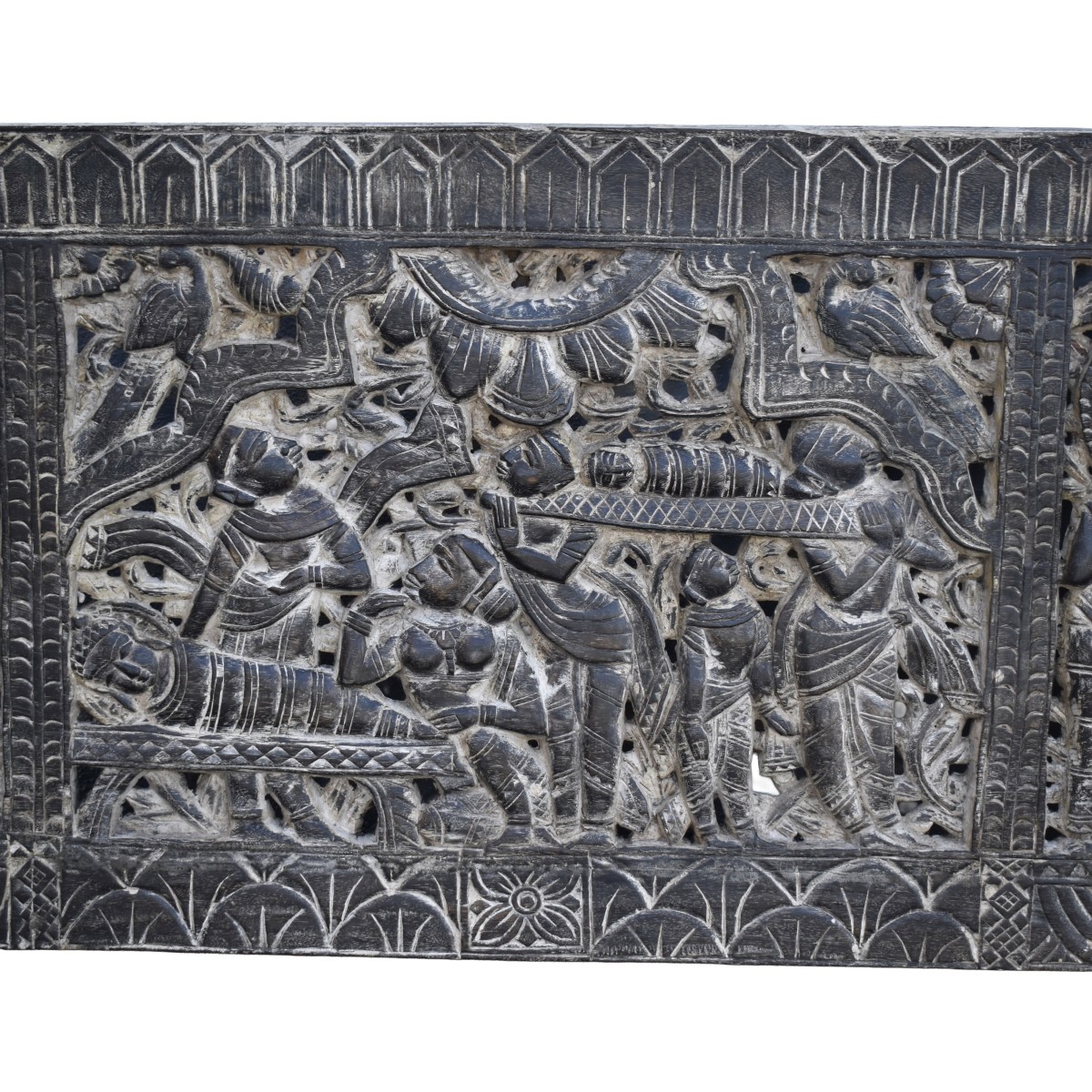 Large Indonesian Hand Carved Wood Panel